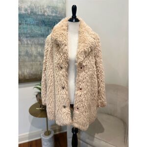 Free People Women's XS Ivory Faux Fur Jacket Button Closure